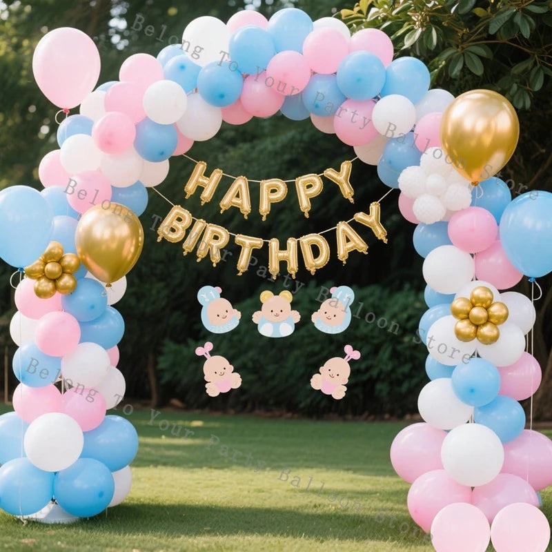 Baby Baptism Balloon Garland Daisy Flower Foil Helium Balloon Arch Kit Gender Reveal Decorations Pink Blue Birthday Party Decor