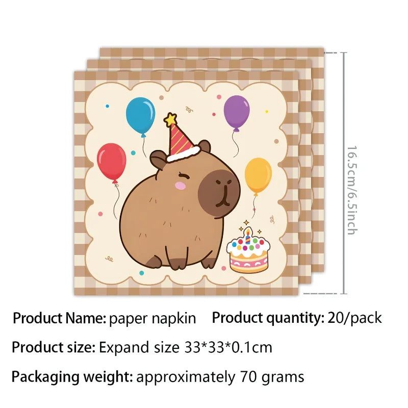 Capybara Birthday Party Decoration Happy Balloons Girl Tablecloth Tableware Surprises Cake Topper Accessories Banner Napkins Set