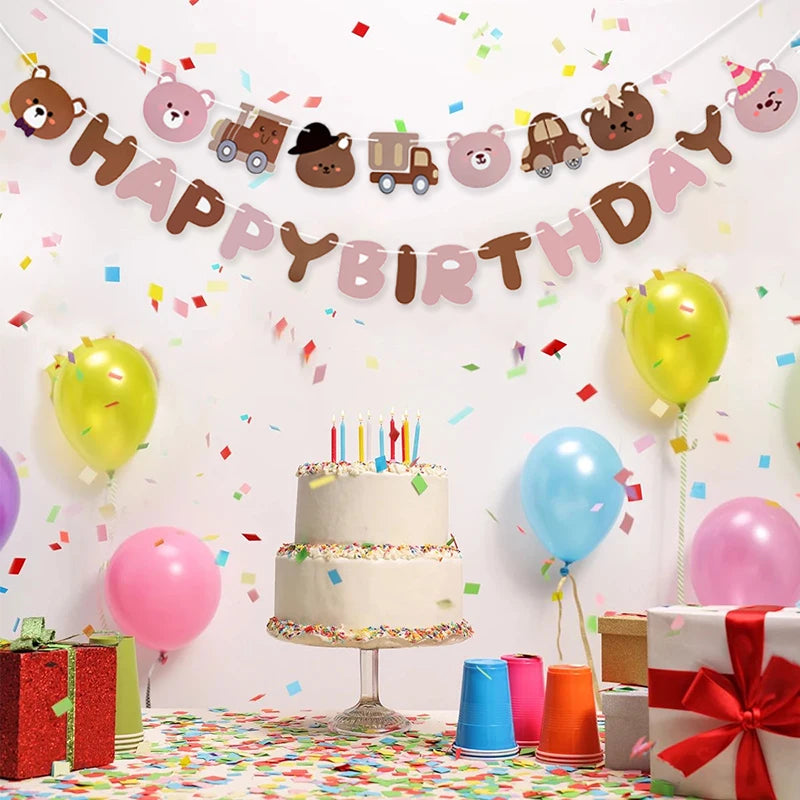 Teddybär Happy Birthday Banner Girlande – Wimpelkette für Kindergeburtstag | 5 Designs
