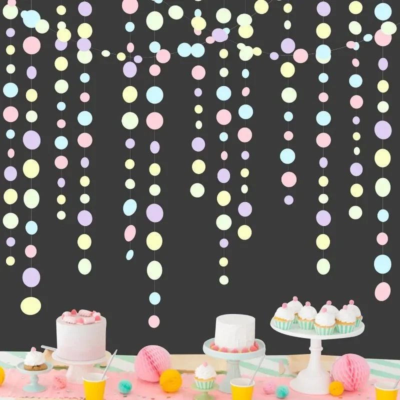 Pastel Kids Birthday Party Decorations Blue Purple Pink Green Circle Garland Hanging for Baby Shower Paper Polka Dot Streamers