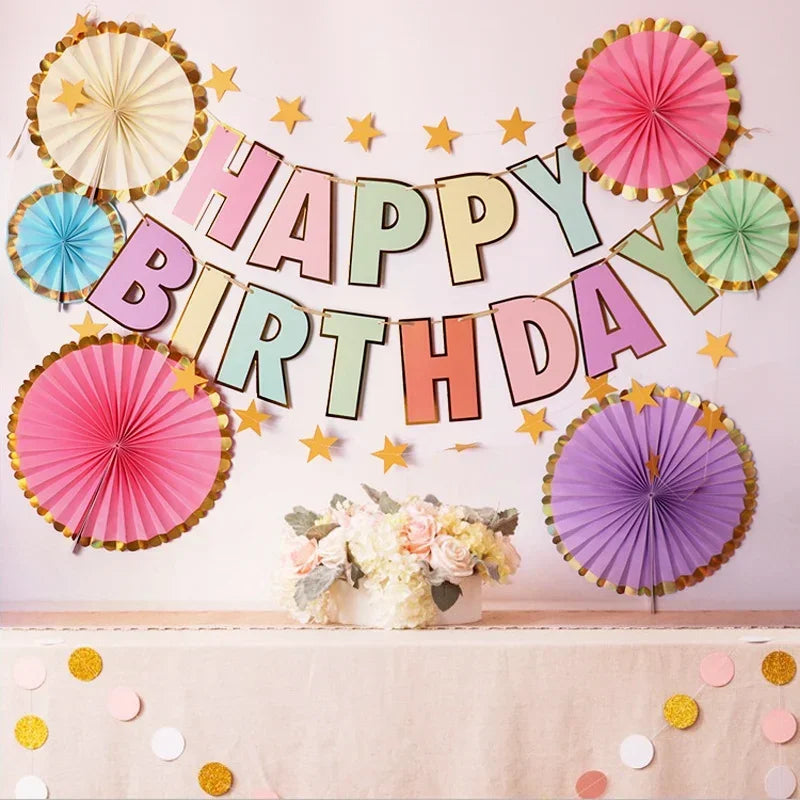HAPPY BIRTHDAY Banner Kids Boy Girl Baby 1st Birthday Pastel Party Decoration Rainbow Candy Pastel Garland Bunting
