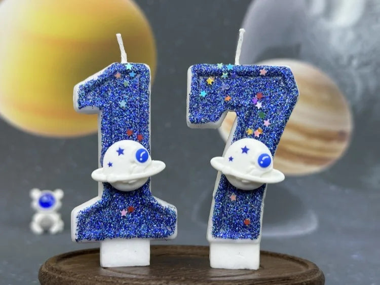 Zahlenkerze Weltraum – Blaue Planeten-Kerze für Kindergeburtstag & Torte | Ziffern 0–9