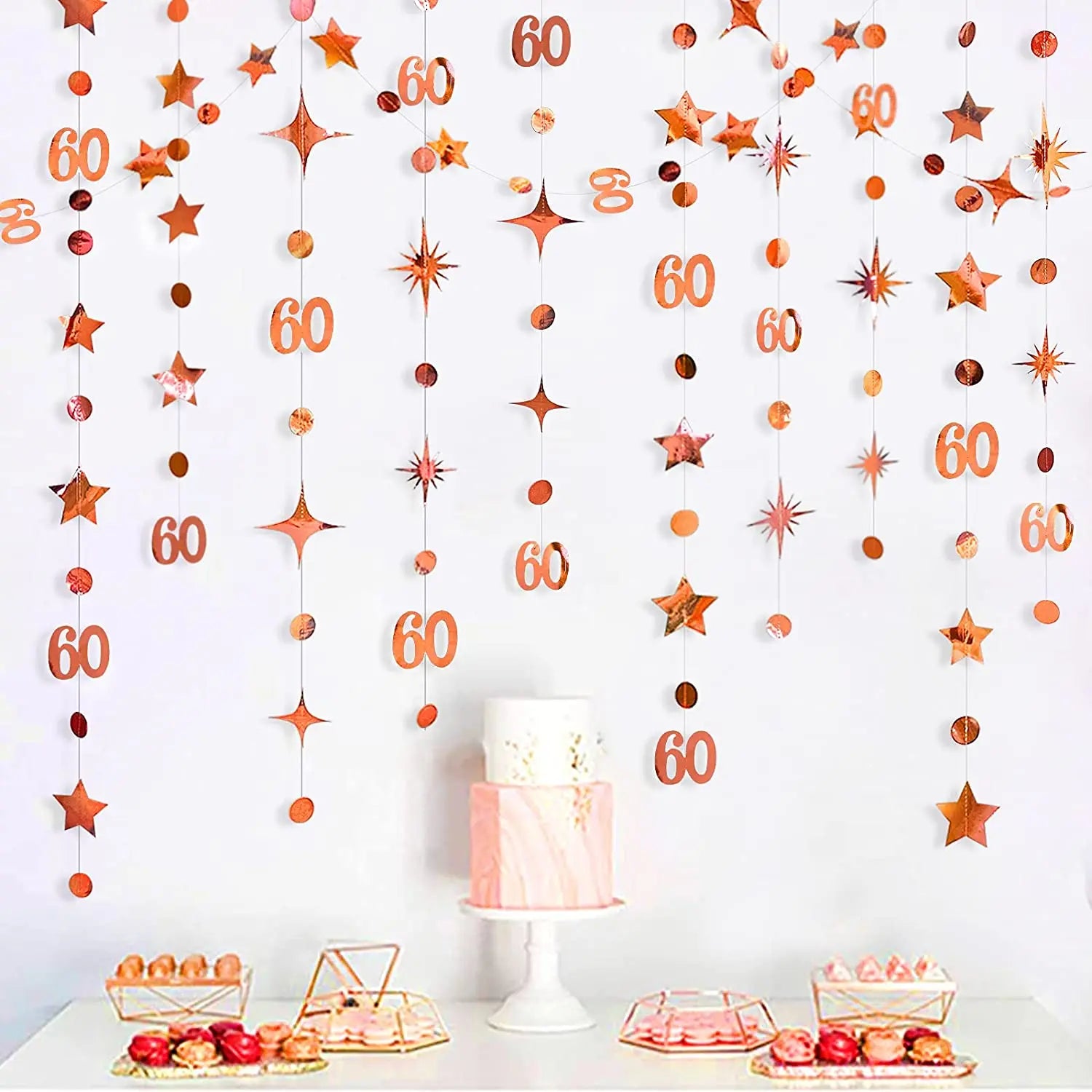 Irisierender Geburtstags-Wimpel & Sterngirlande – Rosegold & Regenbogen | 1. bis 60. Geburtstag