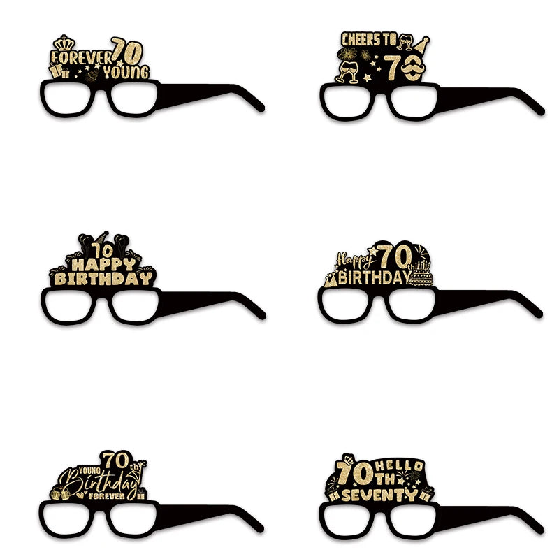 6pcs 18 21 30 40 50 60 70 Year Old Birthday Black Gold Paper Glasses Adult Birthday Party Photo Booth Props Anniversary Decor