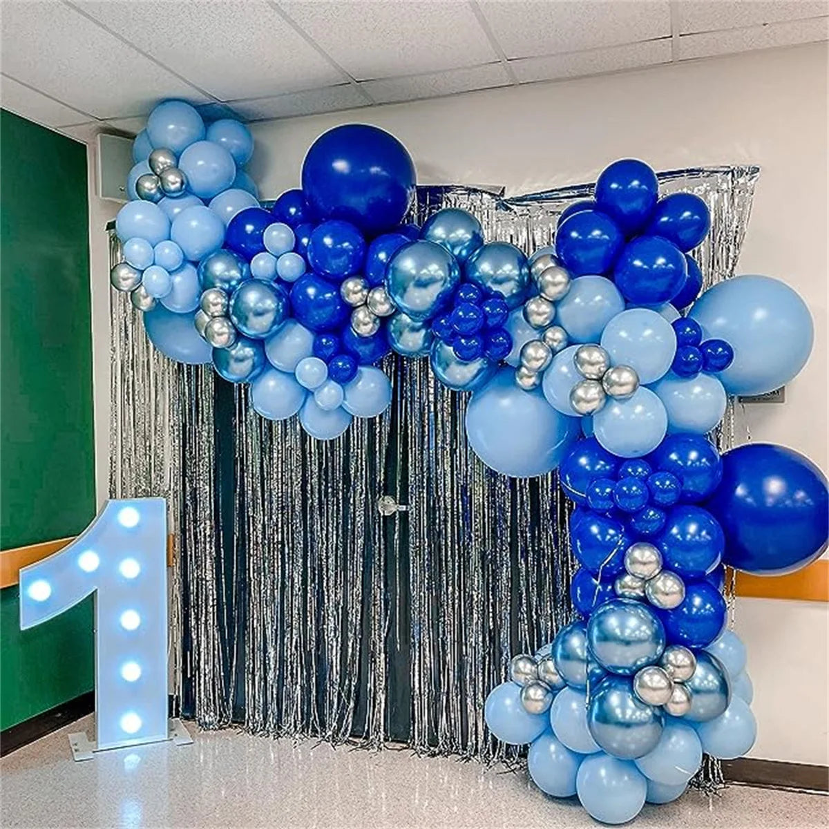 111 Pieces Gray Blue and White Balloon Arch Set Marine Themed Birthday Gift Party Holiday Indoor and Outdoor Decoration Supplies