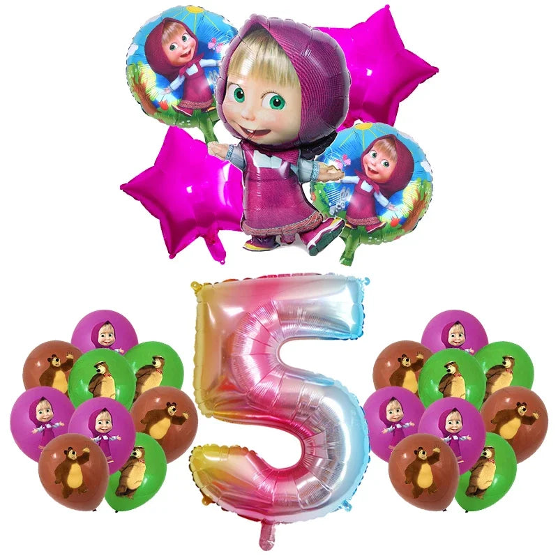 Mashas and Bear Birthday Party Decoration Cartoon Theme Balloons Kids Event Supplies Disposable Tableware Backdrop