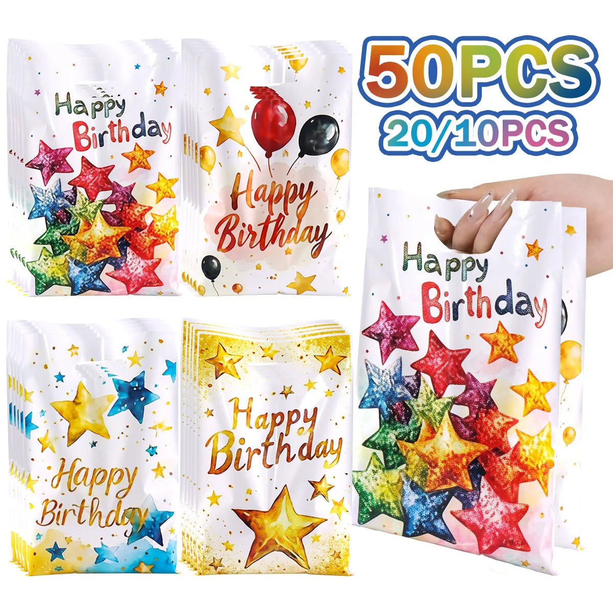 10/20/50pcs Birthday Party Candy Gift Bags Birthday Balloons Hand Bags Happy Birthday Party Decorations Kids Adults Favors Gifts