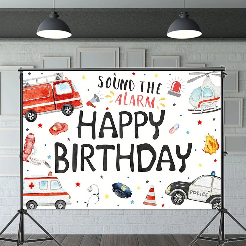 1pc Emergency Vehicle Birthday Backdrop Boy Birthday Party Photography Backdrop Party Decoration Photo Photography Studio Props
