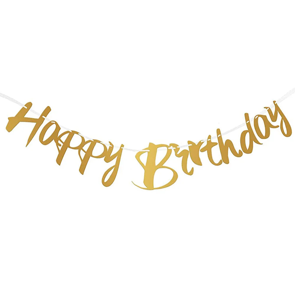 Glitzer Gold Happy Birthday Banner – Geburtstagsdeko für runde Geburtstage | 1. bis 80.