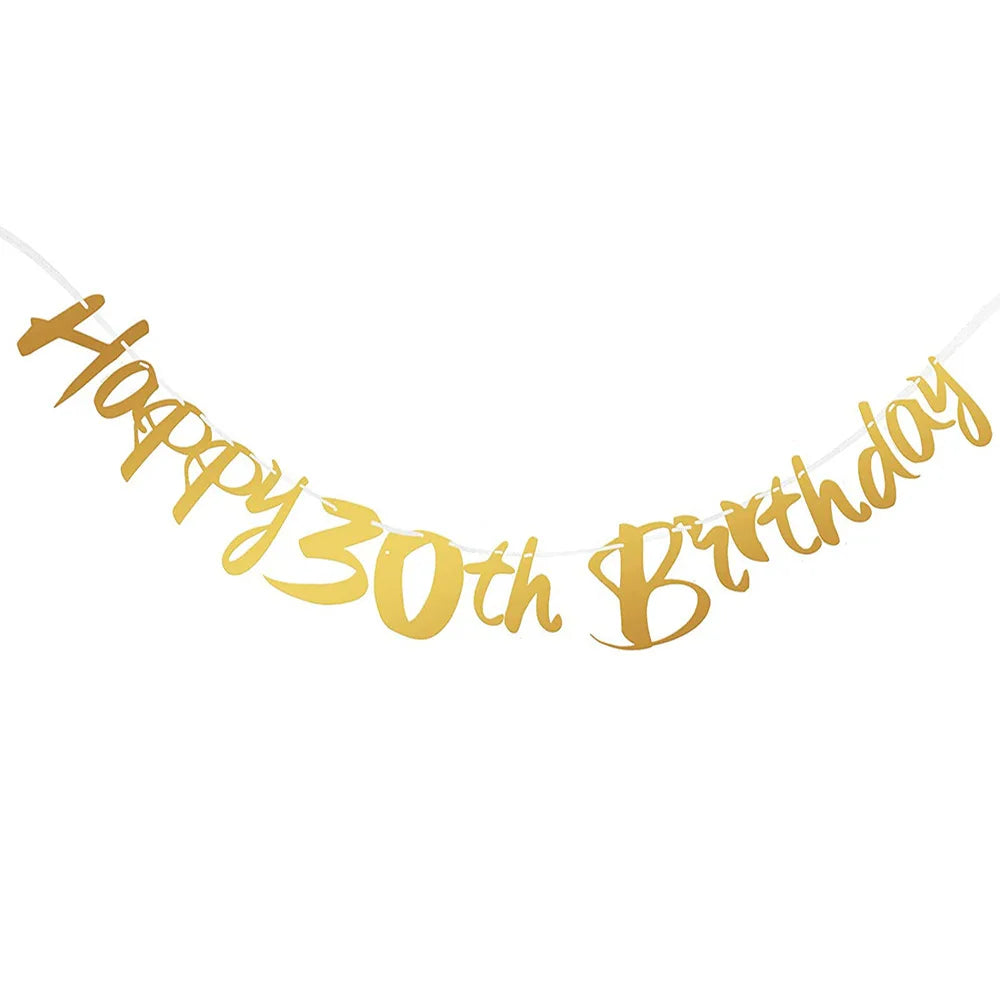 Glitzer Gold Happy Birthday Banner – Geburtstagsdeko für runde Geburtstage | 1. bis 80.