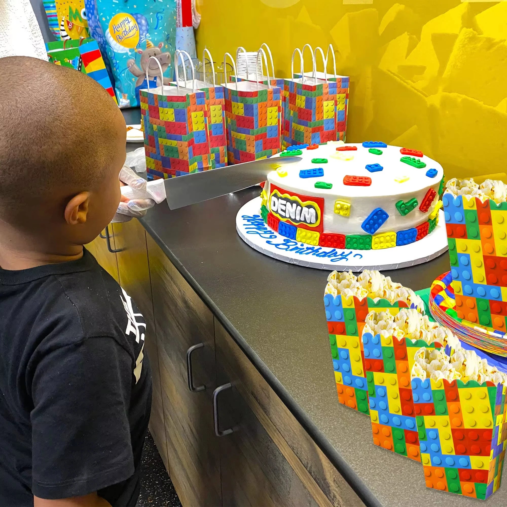Popcorn Boxen Baustein-Design – Süßigkeiten & Candy Box für Kindergeburtstag | 6, 12 oder 18 Stück