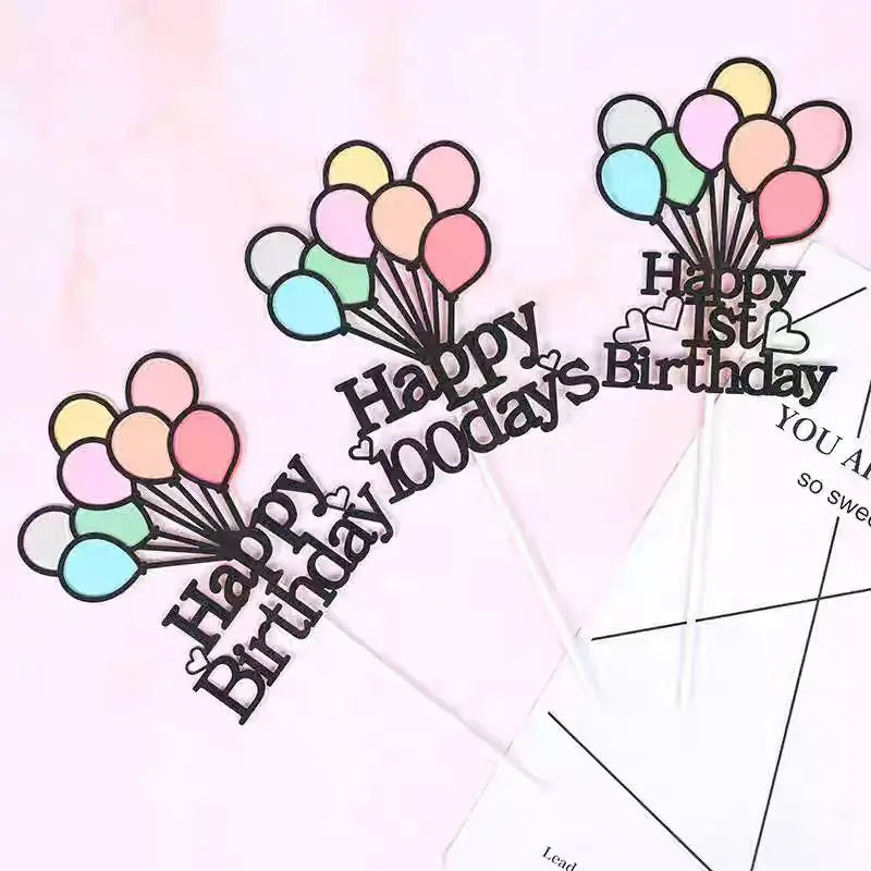 Colorful Balloons Birthday Cake Decorations Children's First Birthday Balloons Desserts Party Baking Plugins
