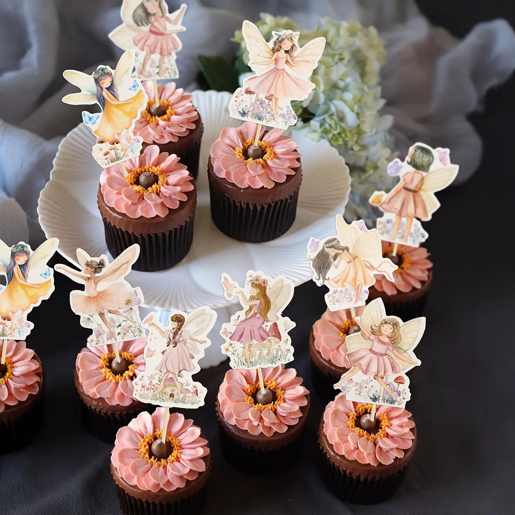 Blumen & Pilz Cake Topper Set – 18-teilig | Cupcake Deko für Geburtstag, Babyparty & Hochzeit