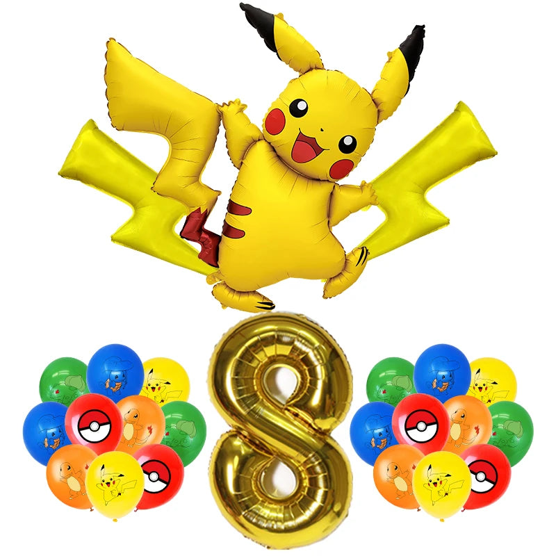 Pokemon Birthday Party Decoration New Ligntning Pikachu Balloon Kid Event Supplies Disposable Tableware Banner Backdrop Plate