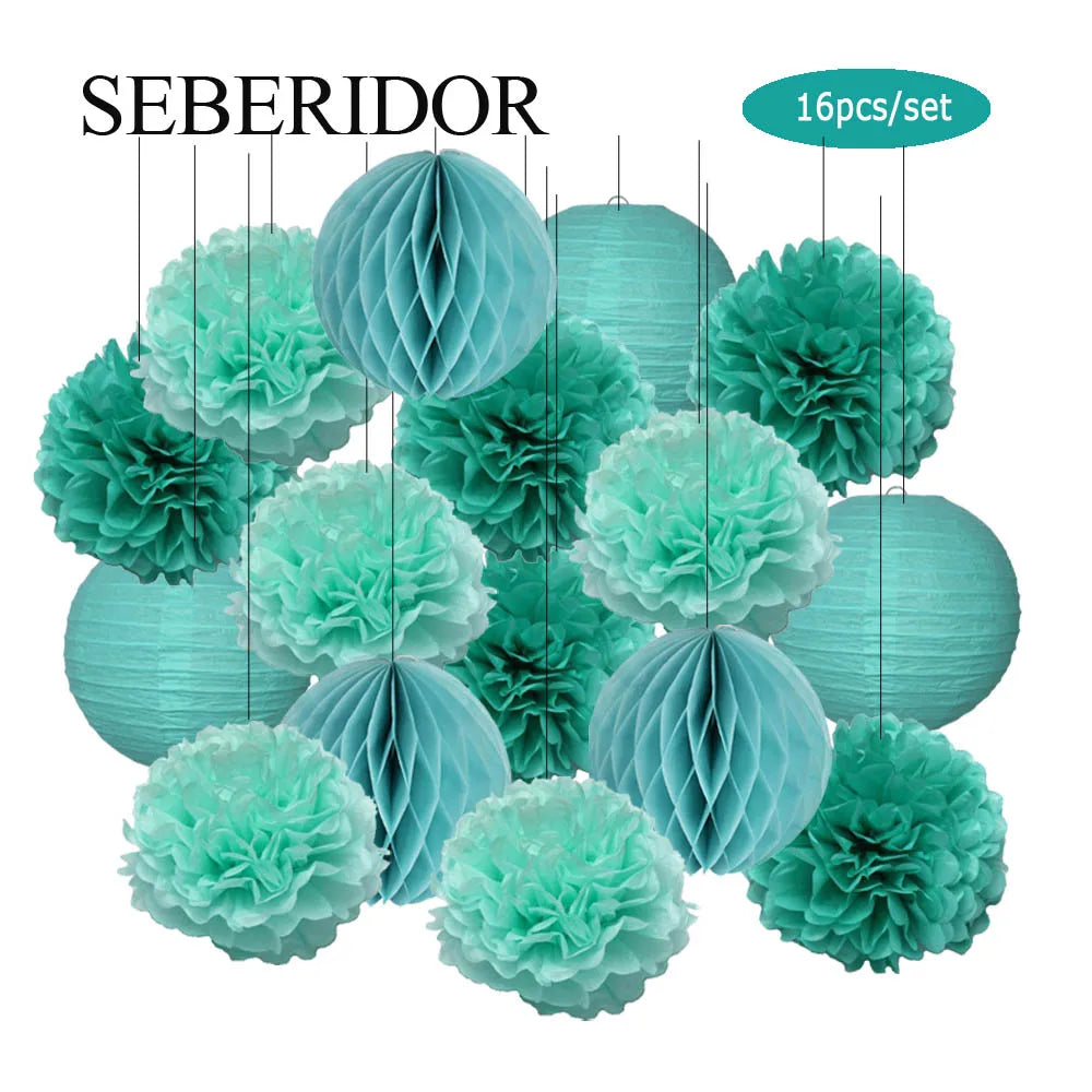 Papier Laternen Set 16-teilig – Runde Laternen, Waben & Pompons | Geburtstag, Hochzeit & Party | 35 Farben