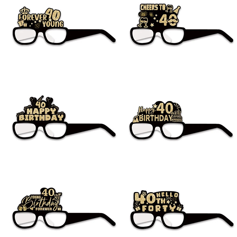 6pcs 18 21 30 40 50 60 70 Year Old Birthday Black Gold Paper Glasses Adult Birthday Party Photo Booth Props Anniversary Decor