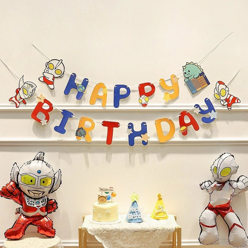 Happy Birthday Banner Bunt – Cartoon-Stil Wimpelgirlande | Geburtstagsdeko für drinnen