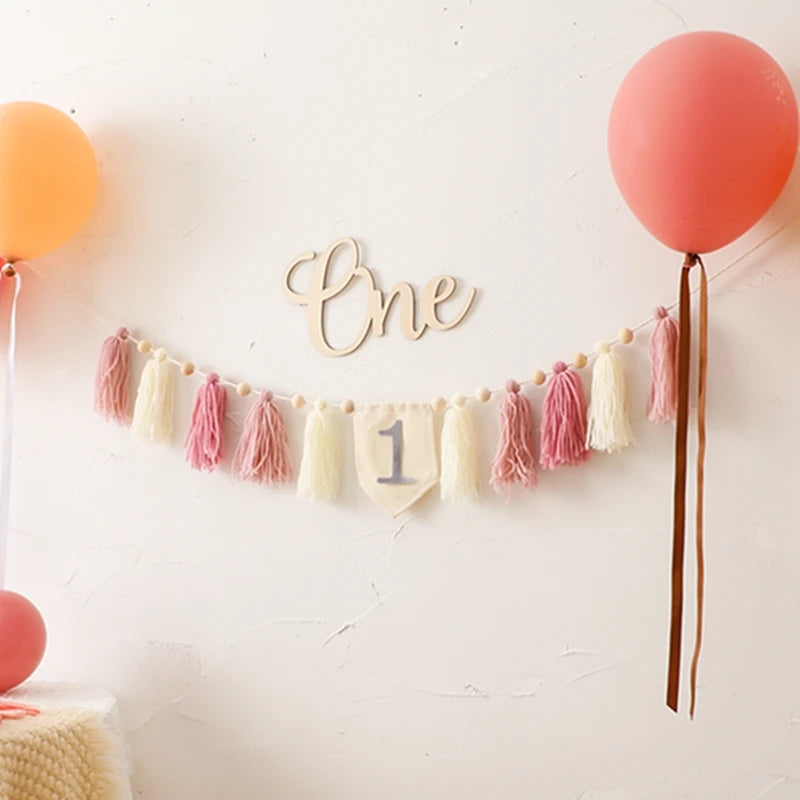 Baby Geburtstag Fransen Banner & Fotorequisite – 1. 2. 3. Geburtstag | Meilenstein Deko Set