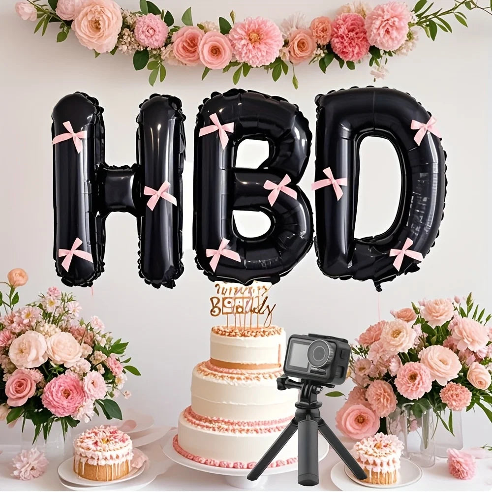 16 inch Black Letter Happy Birthday Set Pink Bow Decoration Festival Party Supplies Children Adult Surprise Gift Photo Props