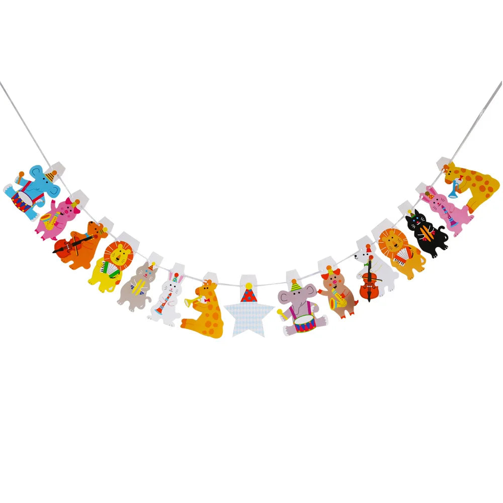Cartoon Bunting Birthday Banner for Children's Day and Bedroom Decoration, Hand in Hand, Animal, Forest, DIY, Event, Dress Up,2m