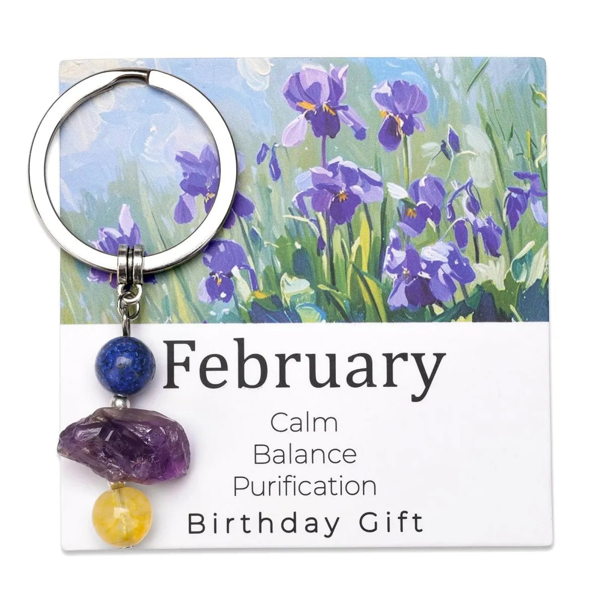 Natural Stone Keyring Birthday Gift Floral Blessings Crystal Rough Stone Keyring Birthday Flower Crystal Keyring