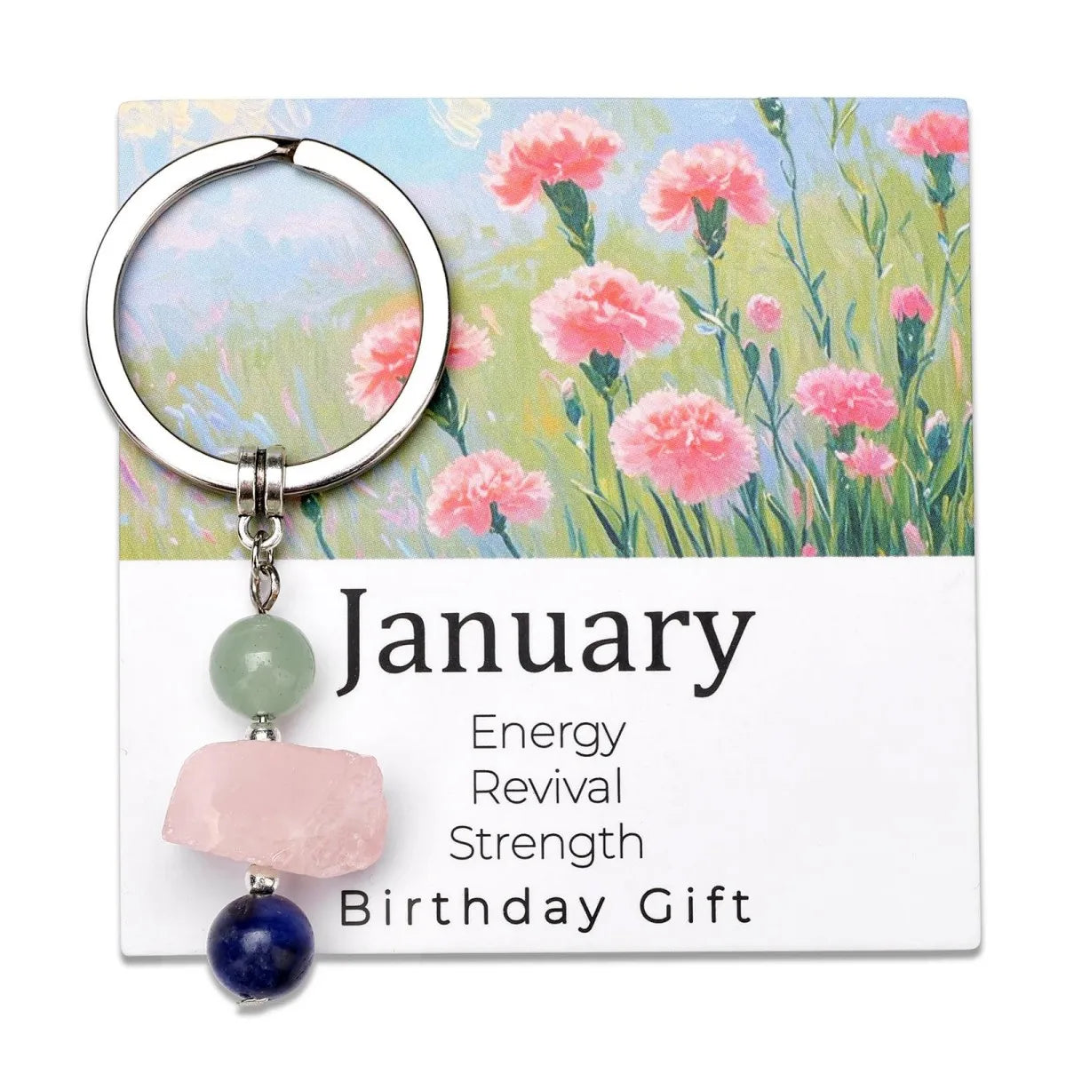 Natural Stone Keyring Birthday Gift Floral Blessings Crystal Rough Stone Keyring Birthday Flower Crystal Keyring