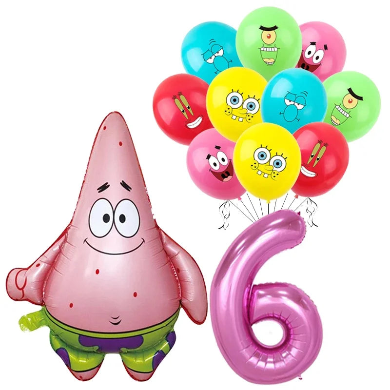 Spongebob Child party Birthday balloon set Patrick Star Foil Number Latex balloon Baby shower Party Decorations Supplies Globos