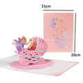1st First Birthday Gift Card for Newborn 3D Baby Carriage  Little Fairy Greeting Cards for Baby Shower Invitation Pink Blue