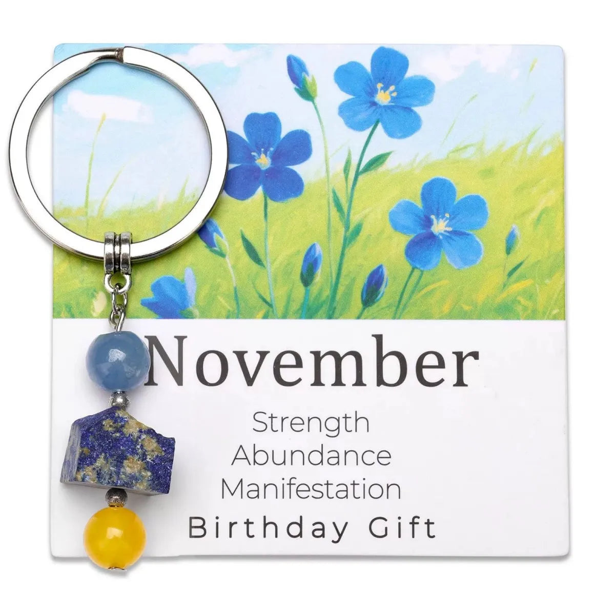 Natural Stone Keyring Birthday Gift Floral Blessings Crystal Rough Stone Keyring Birthday Flower Crystal Keyring