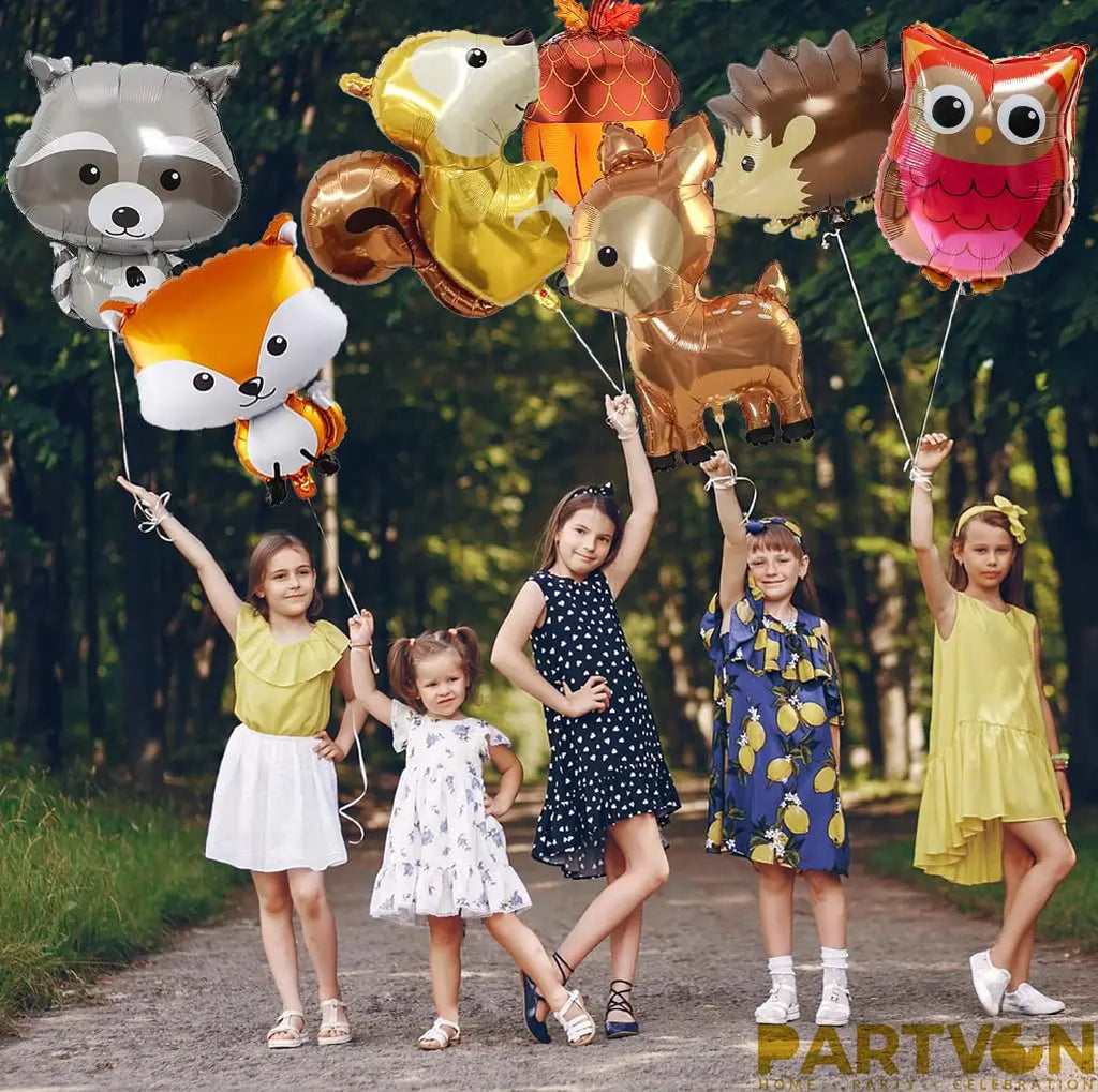Woodland Animal Balloons Woodland Themed Baby Shower Birthday Fall Party Decor Fox Deer Tiger Bear Forest Animal Mylar Balloon