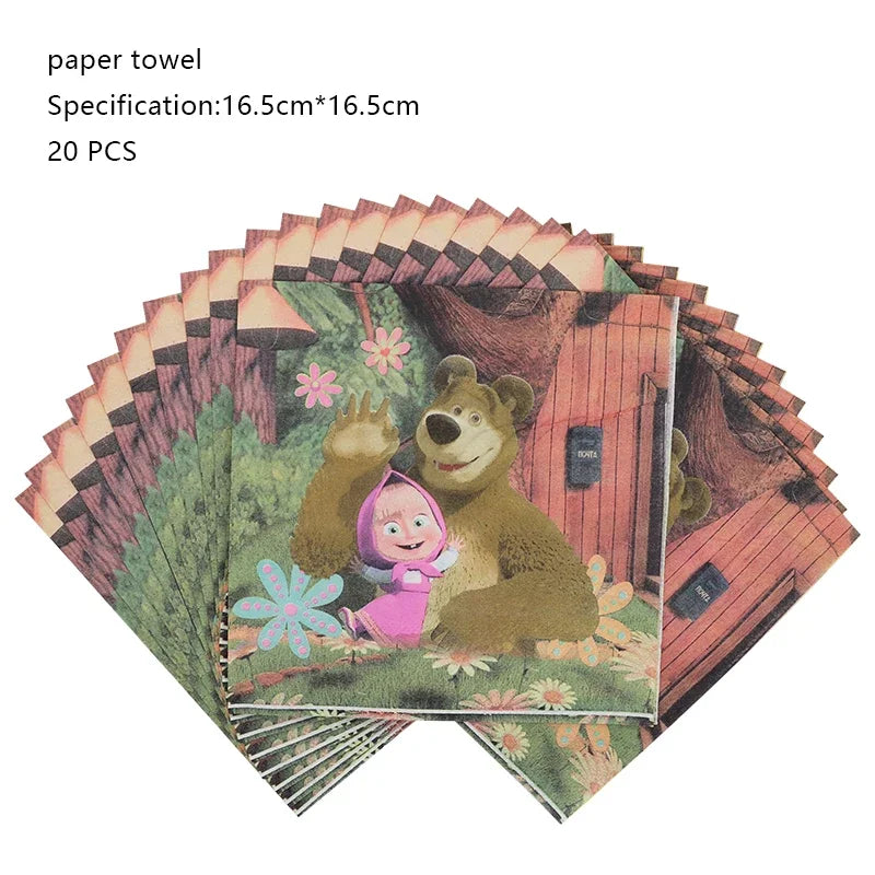 Mashas and Bear Birthday Party Decoration Cartoon Theme Balloons Kids Event Supplies Disposable Tableware Backdrop