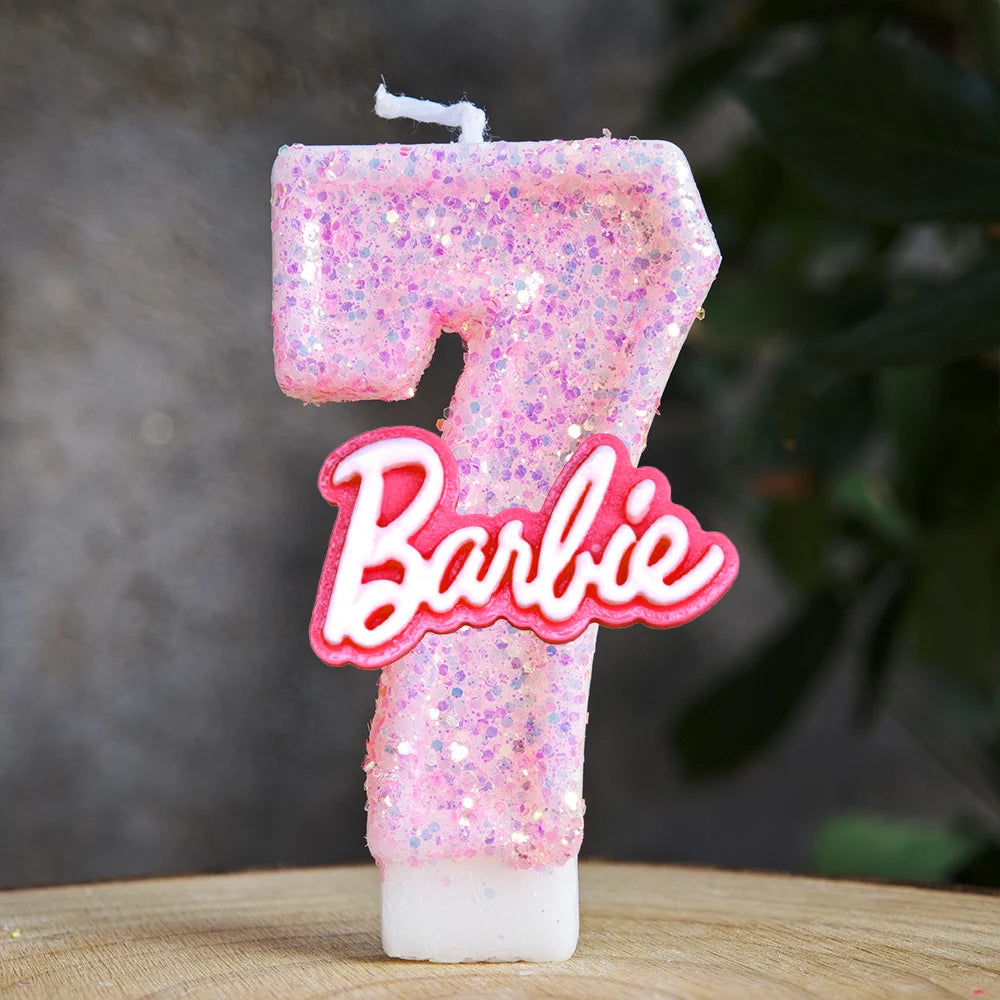 Barbiela Candle Number 0-9 Pink Red Sequin Girls Birthday Cake Decorations Baby Shower  Anniversary Party Gifts