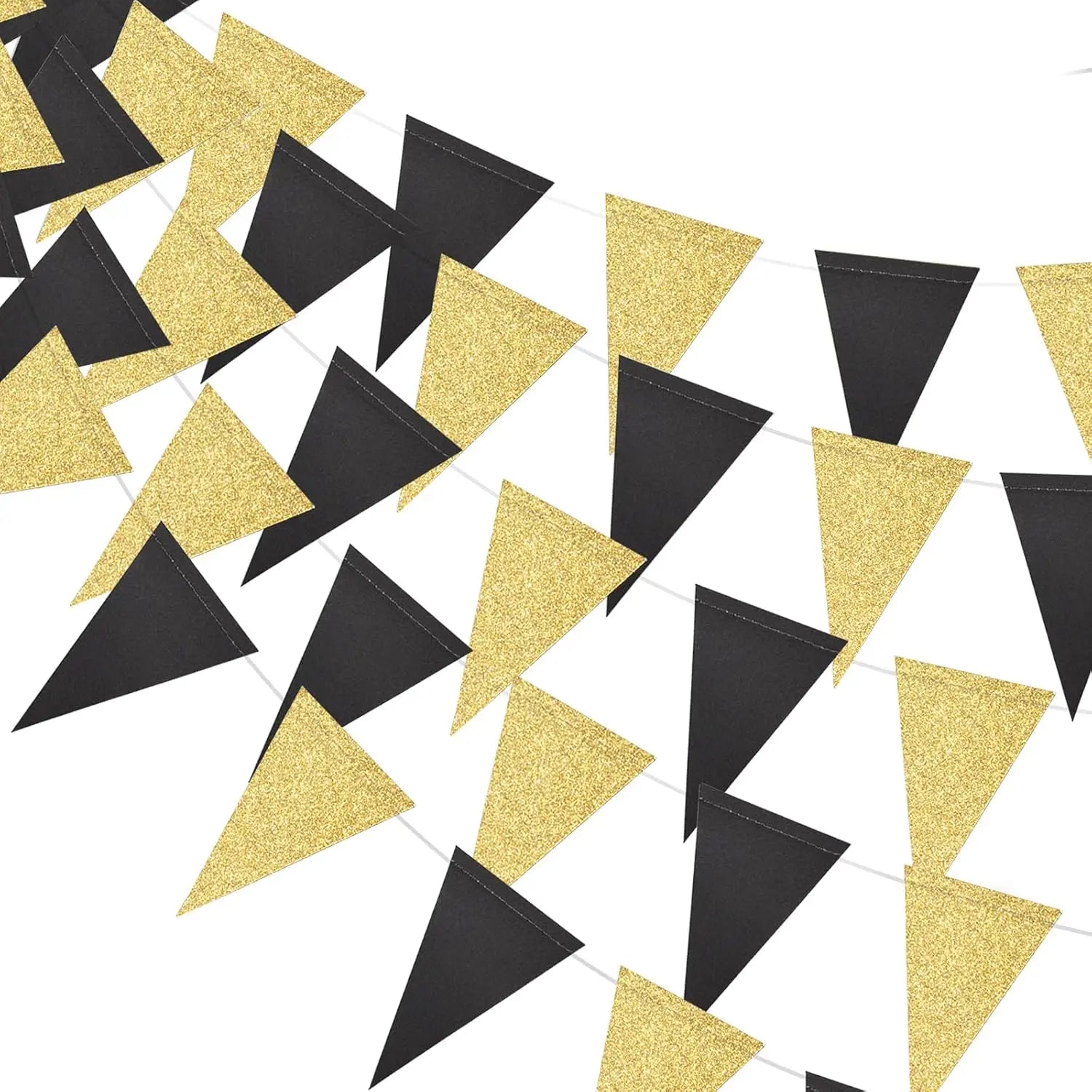 Schwarz Gold Wimpelgirlande – Dreieck Flaggen Banner | Geburtstag, Hochzeit & Abschluss Deko