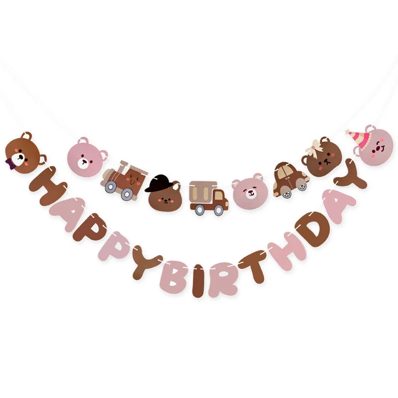 Teddybär Happy Birthday Banner Girlande – Wimpelkette für Kindergeburtstag | 5 Designs