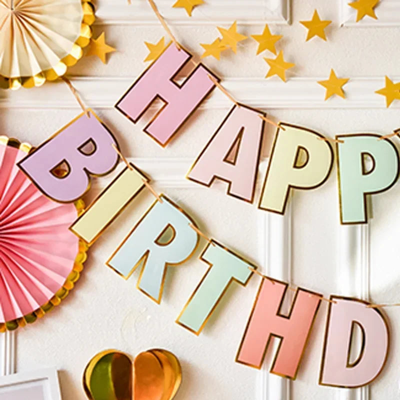 HAPPY BIRTHDAY Banner Kids Boy Girl Baby 1st Birthday Pastel Party Decoration Rainbow Candy Pastel Garland Bunting