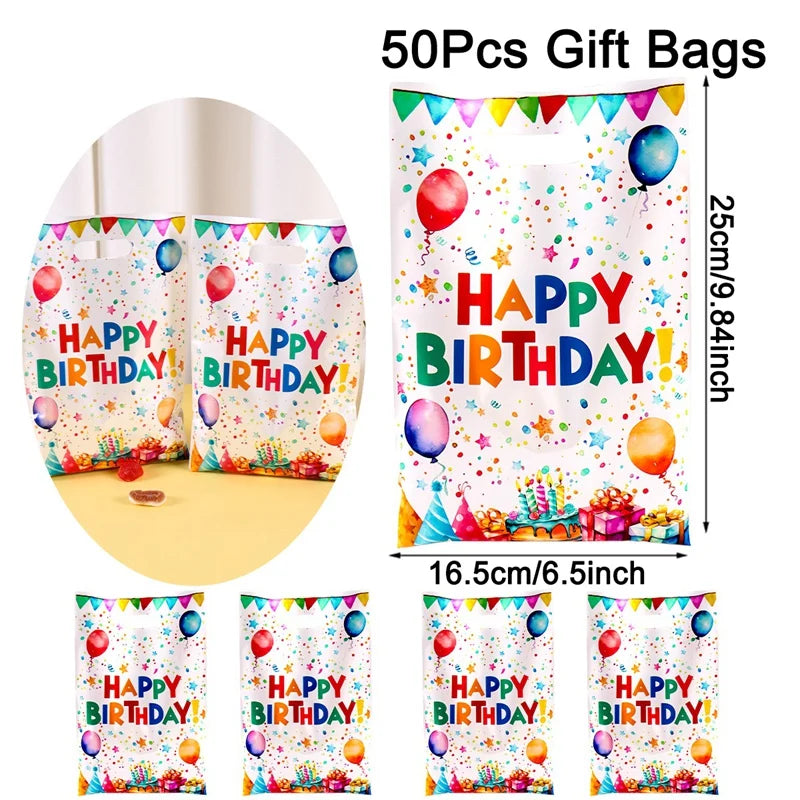 10/20/50pcs Birthday Party Candy Gift Bags Birthday Balloons Hand Bags Happy Birthday Party Decorations Kids Adults Favors Gifts