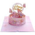 Birthday Pop Up Card: 3D Butterfly Cake & Cherry Blossom Design with Envelope