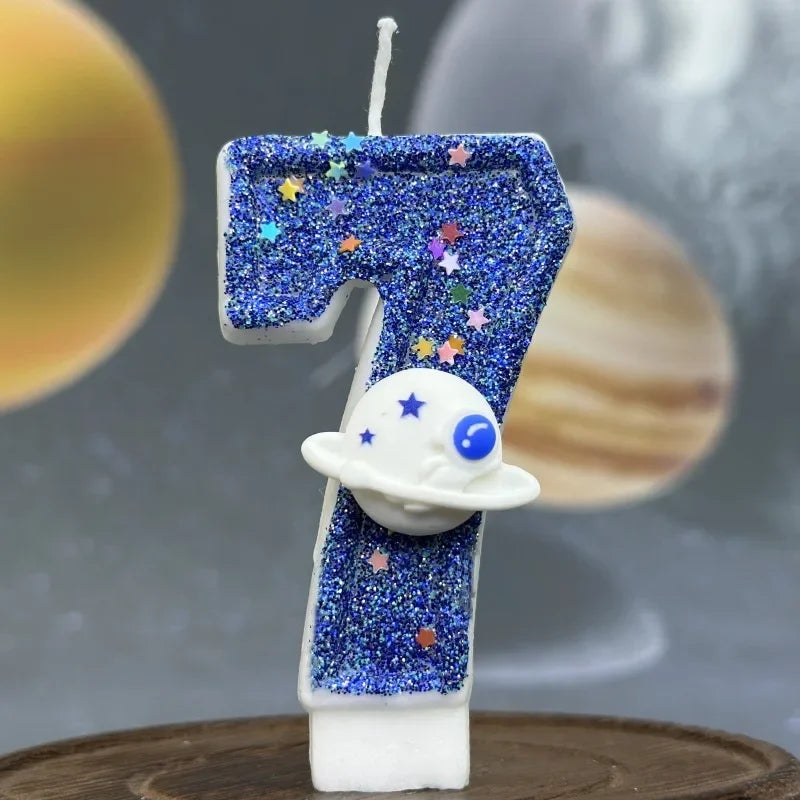 Zahlenkerze Weltraum – Blaue Planeten-Kerze für Kindergeburtstag & Torte | Ziffern 0–9