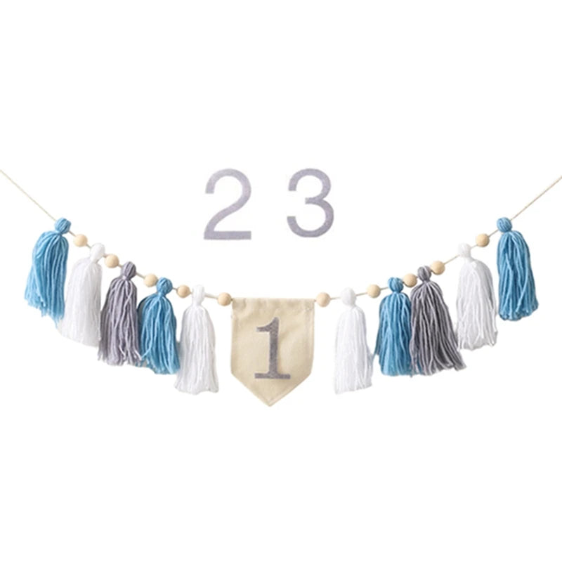 Baby Geburtstag Fransen Banner & Fotorequisite – 1. 2. 3. Geburtstag | Meilenstein Deko Set