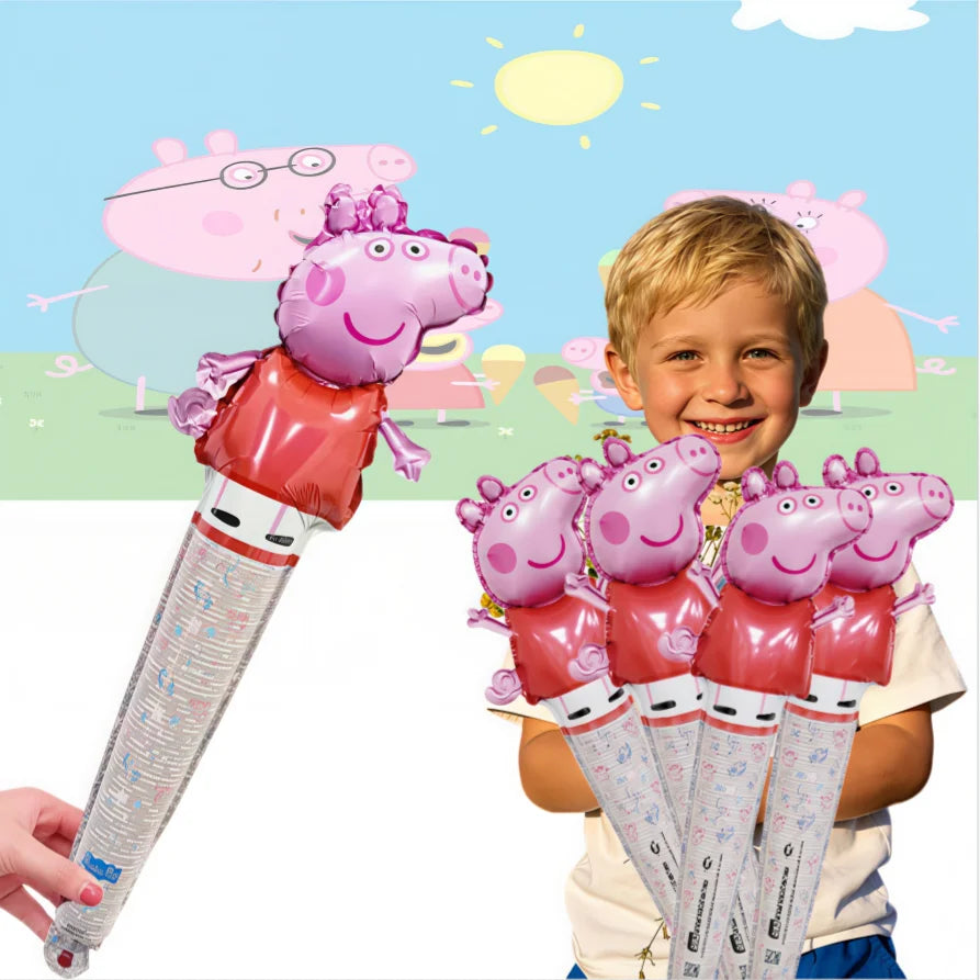 Peppa Pig Theme happy birthday balloons Supplies Long balloon Baby Shower Boys Girls Favors Gift Holding an inflatable stick