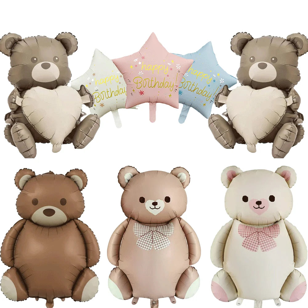Teddybär Folienballon Set – Süßer Cartoon Bär in Rosa & Creme | Kindergeburtstag & Babyparty