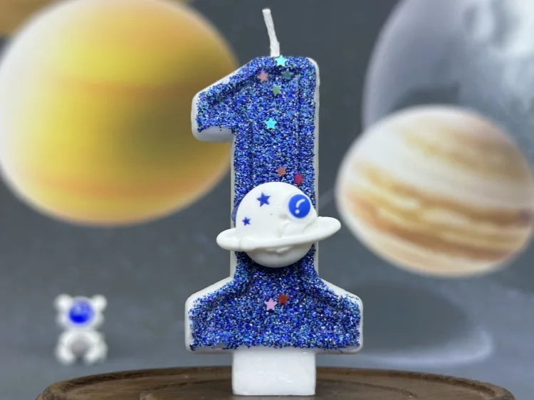 Zahlenkerze Weltraum – Blaue Planeten-Kerze für Kindergeburtstag & Torte | Ziffern 0–9