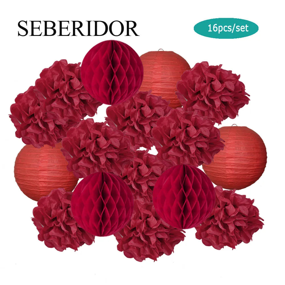 Papier Laternen Set 16-teilig – Runde Laternen, Waben & Pompons | Geburtstag, Hochzeit & Party | 35 Farben