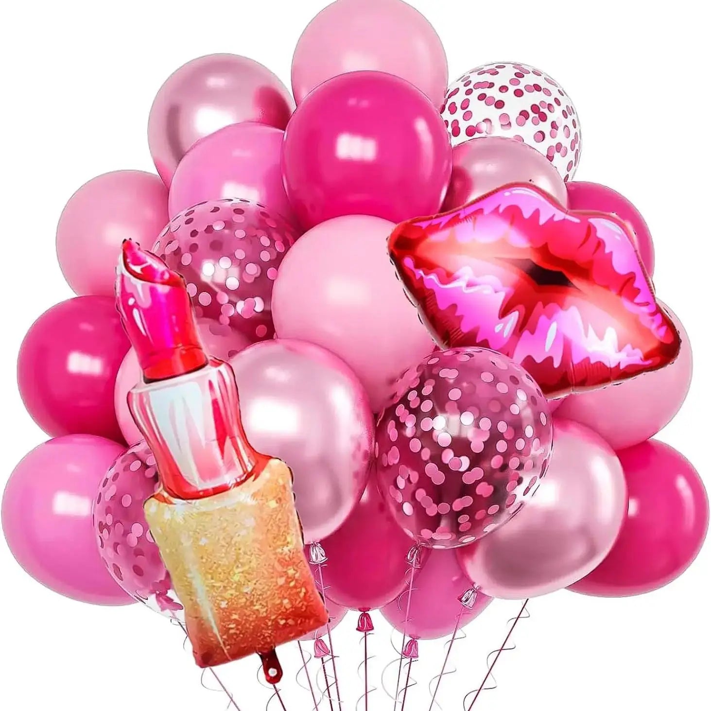 Pink Birthday Decorations, Pink Birthday Decorations, with Lipstick Balloons and Lip Gloss, Makeup Balloons for Girls’ Parties