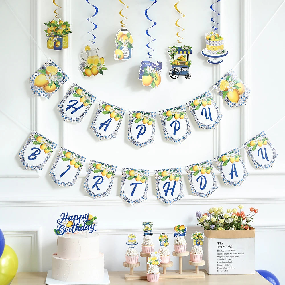 Happy Birthday Banner – Zitronen-Deko Set für Kindergeburtstag & Babyparty