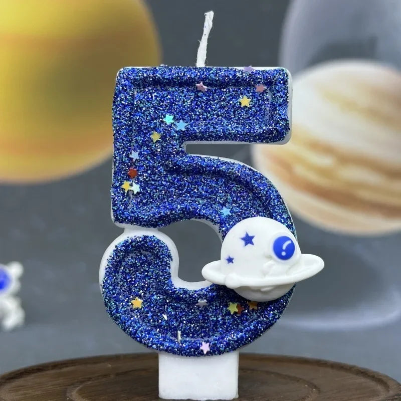 Zahlenkerze Weltraum – Blaue Planeten-Kerze für Kindergeburtstag & Torte | Ziffern 0–9