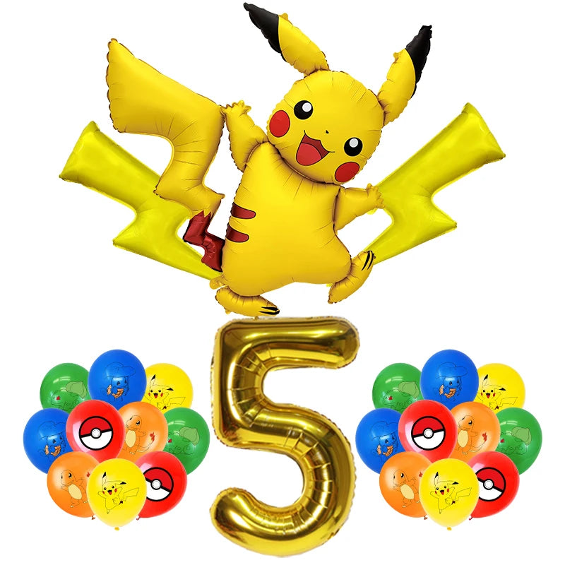 Pokemon Birthday Party Decoration New Ligntning Pikachu Balloon Kid Event Supplies Disposable Tableware Banner Backdrop Plate