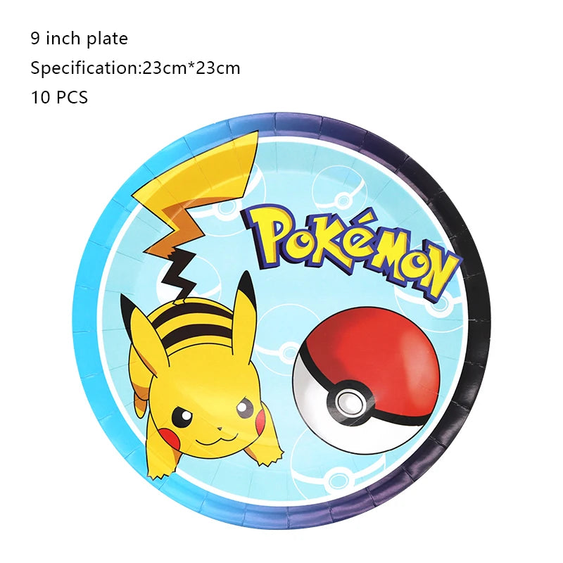 Pokemon Birthday Party Decoration New Ligntning Pikachu Balloon Kid Event Supplies Disposable Tableware Banner Backdrop Plate