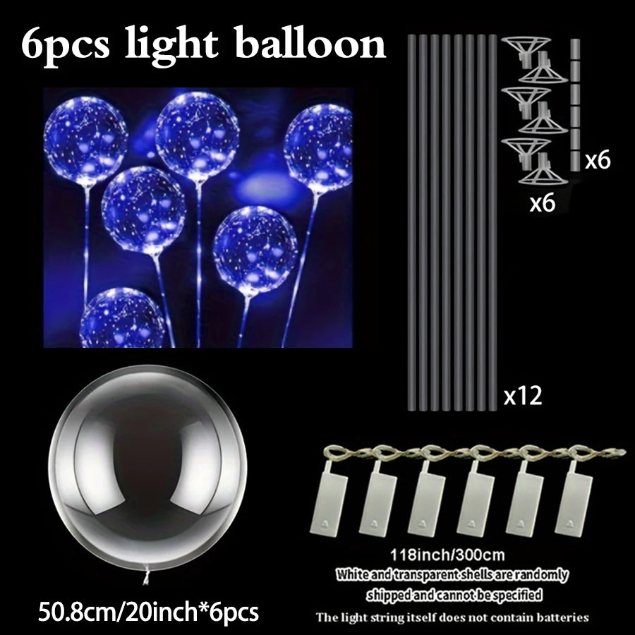 6 Led Luminous Transparent Balloons for Weddings, Birthdays, Bachelor Party (Battery Not Included), Valentine's Day, Anniversary