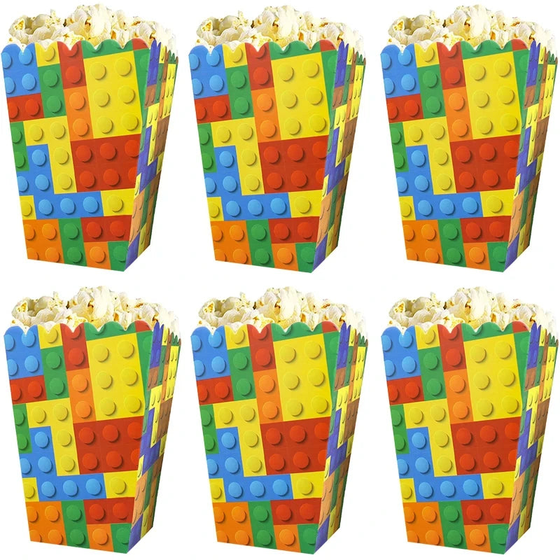 Popcorn Boxen Baustein-Design – Süßigkeiten & Candy Box für Kindergeburtstag | 6, 12 oder 18 Stück
